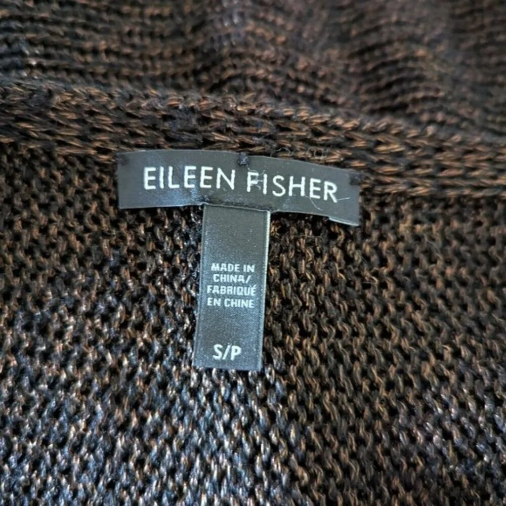 Like New Eileen Fisher Split Sleeve Black Bronze Sweater‎ S Organic Linen Size S